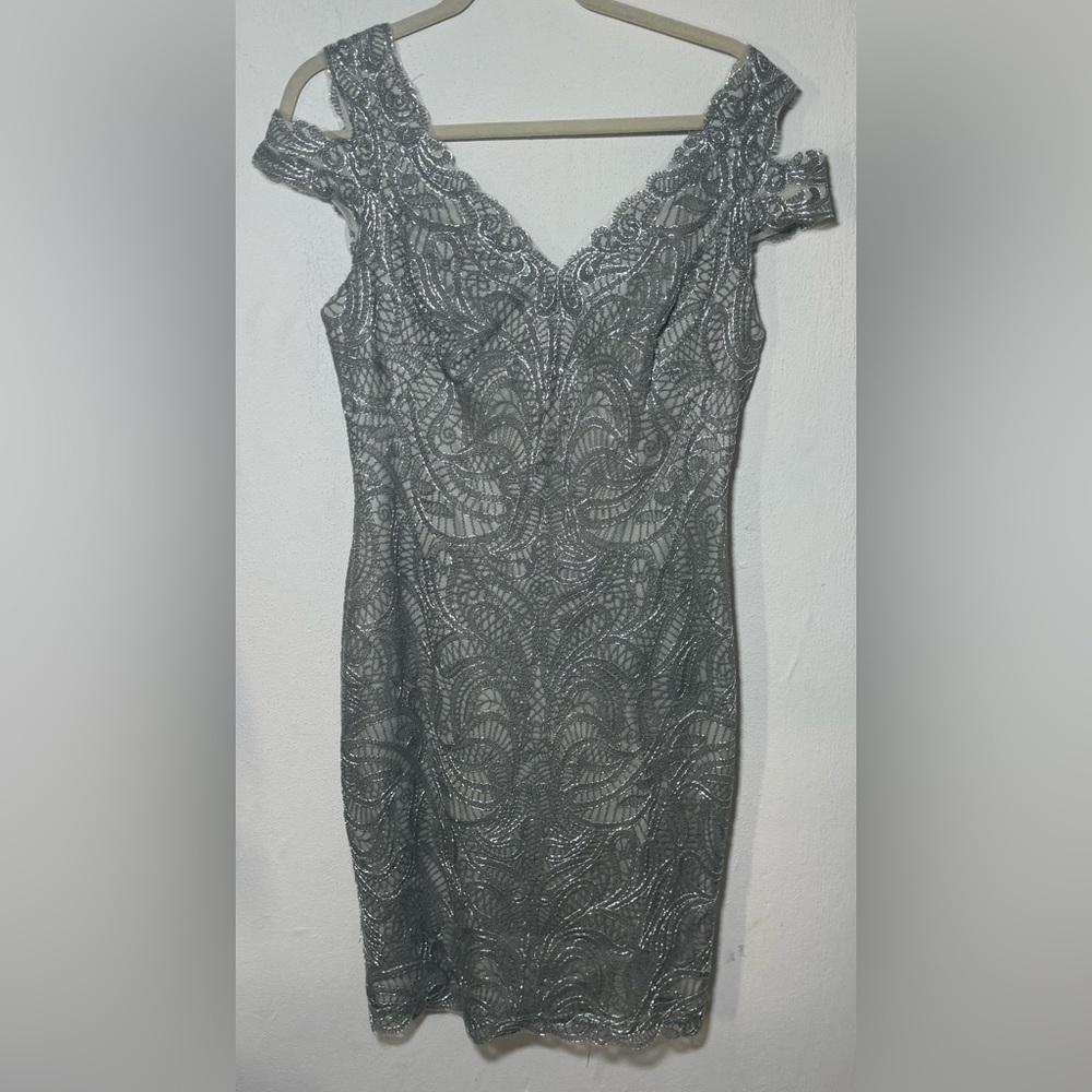 Tadashi Shoji Silver Lace Mini Dress NWOT